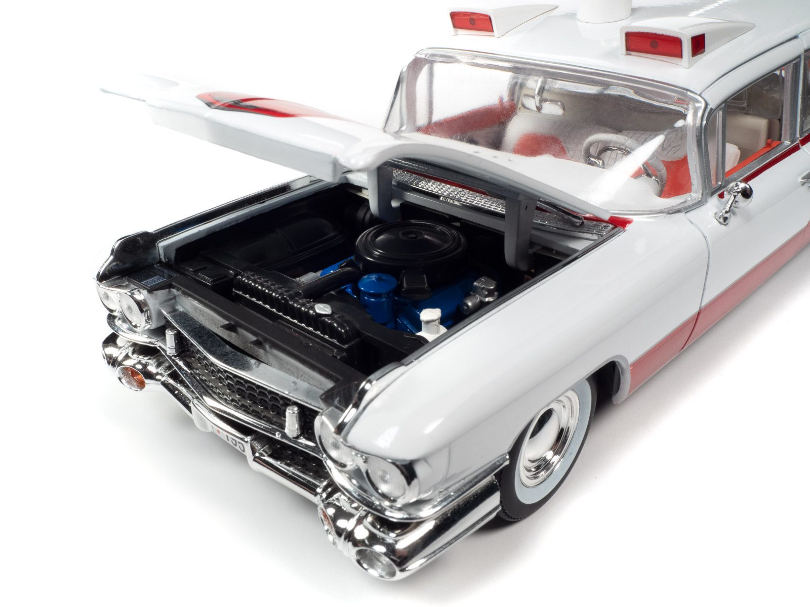 AUTO-WORLD 1959 Cadillac Eldorado Ambulance Red and White 1/18