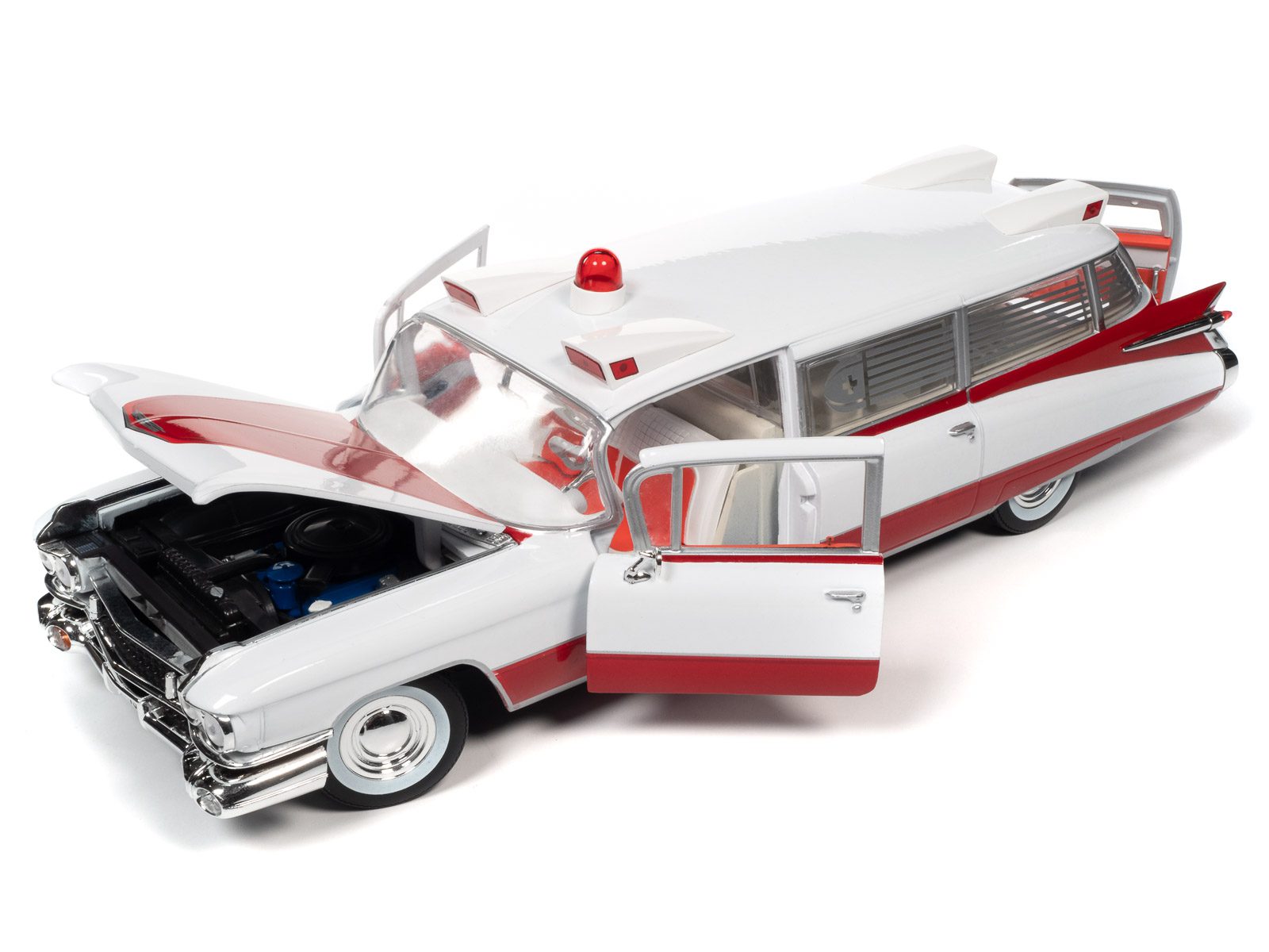 AUTO-WORLD 1959 Cadillac Eldorado Ambulance Red and White 1/18