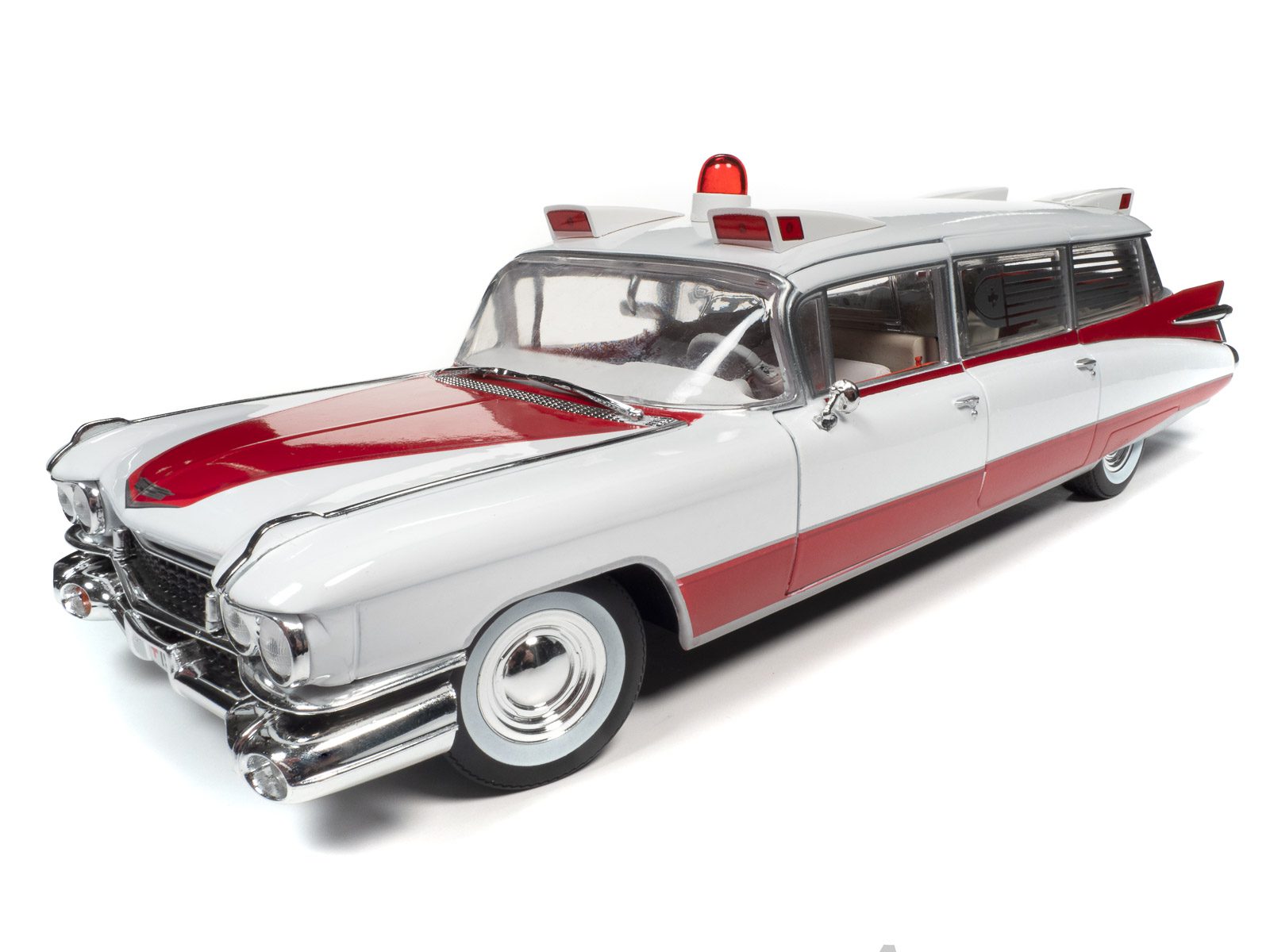AUTO-WORLD 1959 Cadillac Eldorado Ambulance Red and White 1/18