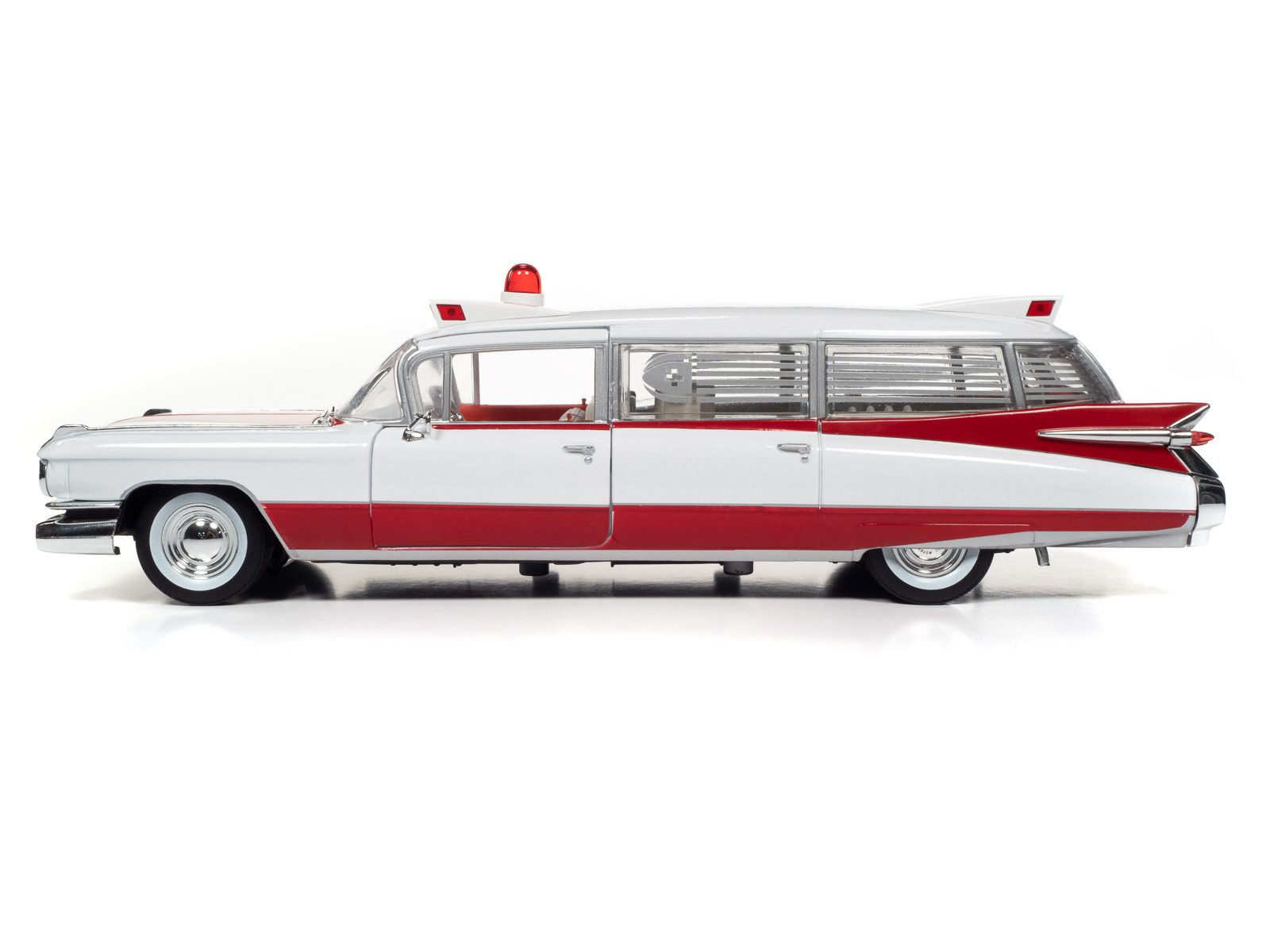 AUTO-WORLD 1959 Cadillac Eldorado Ambulance Red and White 1/18