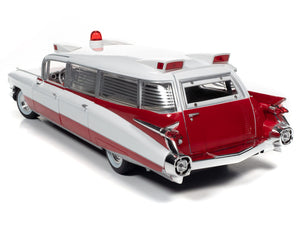 AUTO-WORLD 1959 Cadillac Eldorado Ambulance Red and White 1/18 Diecast Model